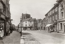 Newport Wales High Street Scene Shops Church People Vtg. Photo 19thC. picture
