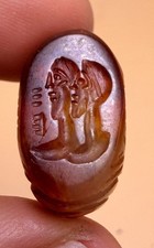 Near Eastern Old Intaglio Seal Stone Kings Rare Agate Bead Stamp picture