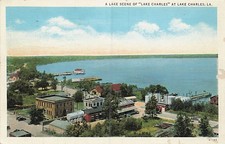 Postcard LA: Lake Scene of Lake Charles, Louisiana Linen Posted 1937 picture