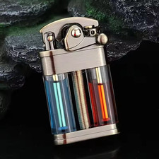 Windproof Rocker Arm Oil Kerosene Lighter Rare Double Tank Grinding Wheel picture