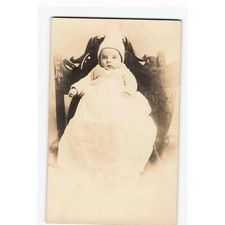 Vintage Real Photo Postcard RPPC Baby Infant in Gown Ornate Chair AZO 1904-1918 picture