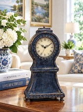 VTG Swedish Mora Style Miniature Table  Clock Hand Paint Folk Art 18” X10” X6.5” picture