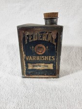 Vintage 1920s Federal Varnishes Bronzing Liquid Can Tin Chicago IL Flat Top Cork picture