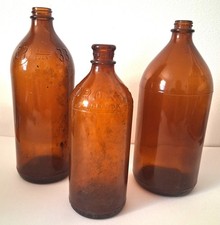 Antique 1940s/1950s Brown Glass Clorox Bottles Set of 3 2Qrt/1 16oz. picture