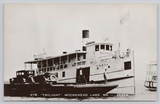 RPPC Steamer TWILIGHT Moosehead Lake ME Vintage Cars Eastern Illustrating picture