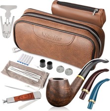 Handmade Wooden Tobacco Pipe Set with Leather Pouch and Smoking Accessories picture