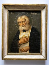 Tsarist Russia. Antique Russian icon of Saint Seraphim of Sarov, 19th century picture