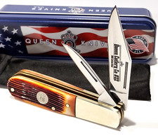 Queen USA Amber Winterbottom Jigged Bone Barlow Folding Pocket Knife QAWB281 EDC picture