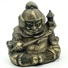 Vintage Japanese BRASS DEMON QUELLER Incense Figurine Zhong Kui Diety 2.5” EUC picture