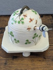 Vtg Japanese Honey Pot With Stand BelLeek Shamrock With Dipper picture