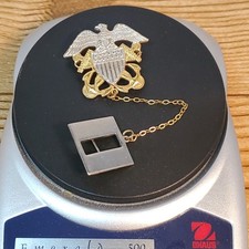 VTG WWII STERLING SILVER USN NAVY OFFICER PIN Silver Eagle Gold Tone Swords 6g picture