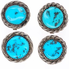 4 Vintage Navajo sterling silver/turquoise button covers picture