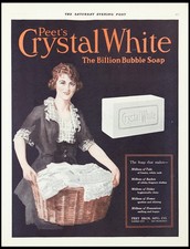 1920 Peet's CRYSTAL WHITE Soap Woman Wicker Lanudry Basket Vtg PRINT AD picture