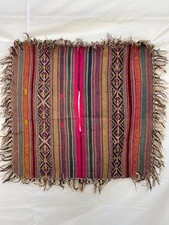 Vintage Peruvian Aguayo Hand Woven Wool Andean Blanket Textile Folk Indigeneos picture
