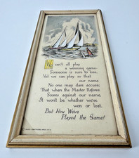 Antique 1920s Buzza Craftacres Playing The Game Sailboat Framed Motto Print picture
