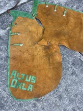 Vintage Leather Batwing Rodeo Chaps Altus Okla Green Trim Western Cowboy Decor picture