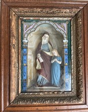 Antique Catholic Religious Saint Anne Teaching Mary Shadow Box Sculpture Relief picture
