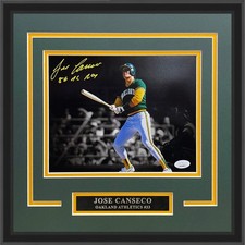 Jose Canseco Autographed Oakland Athletics Deluxe Framed 8x10 Photo w/ 