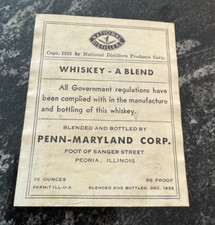 1933 NATIONAL DISTILLERS WHISKEY BOTTLE LABEL PENN-MARYLAND CORP PEORIA IL picture