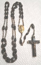 Antique French France Wood Blessed Ebony Bead Rosary Virgin Mary Center picture