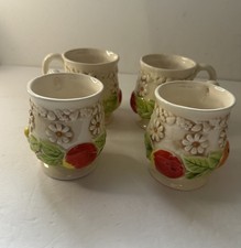 VTG Fred Roberts Co Set of 4 Fruit Flower Embossed Mugs Made in Japan picture