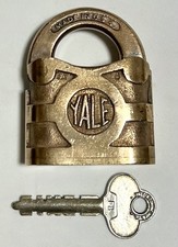 Vintage Yale & Towne Cast Brass Padlock Lock w/ Original Key Working 1930s picture