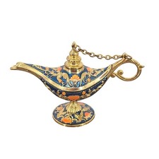 Vintage Blue Gold Enamel Aladdin Genie Lamp Miniature Decorative Oil Lamp Decor picture
