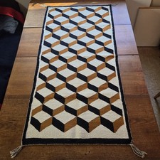 Vintage Navajo Hand Woven Wool Rug 'Tumbling Blocks' Eye Dazzler 61