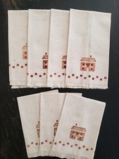 Vtg Set cloth Napkins Country House Craft Hearts Primitive handmade Stamped  7 picture