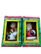 Vintage 1985 Giftco Bell Ringers Santa Snowman Porcelain Bells Set picture