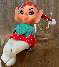 Vintage Elf Pixie Polka Dot Flocked Christmas Ornament Leewards Japan Rare HTF picture