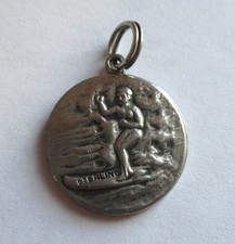 VINTAGE STERLING SILVER ENAMEL SURFER SAINT CHRISTOPHER MEDAL CHARM PENDANT picture