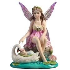 Veronese Design 4 3/4 Inch Lotus Fairy with Baby and Swan Hand Painted Polystone picture