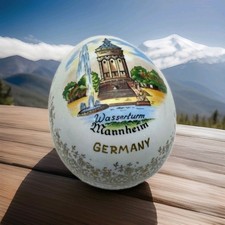 Hand-Painted Gilded Porcelain Egg Trinket Box Wasserturm Mannheim Germany picture