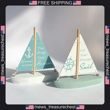 Nautical Wooden Sailboat Decor Set for Home Office Beach Theme, 2 Pieces picture