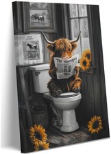 Ovczax Framed Canvas Bathroom Wall Art Highland Cow In Toilet 24
