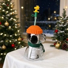 Peanuts Snoopy Woodstock Halloween Figural Cold Cup 16oz Pumpkin Orange Straw picture