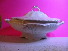 Antique Wellsville - US Pottery Company Soup Tureen Pink Floral Bouquet 14