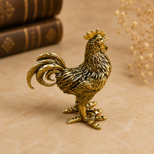 Mini Vintage Brass Rooster Statue Ornament Animal Collectible Desk Decor Farm picture