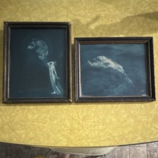 Antique Edward S Curtis 1920 blue silver gelatin, photo pair batwing frame art.￼ picture