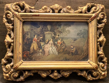 Vintage Italian Florentine Framed Artwork Colored Collotype Printed on Silk 6x8 picture