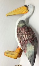 VTG Pelican Hand Crafted Painted Nautical Resin Wood Look 11.5” Figurine picture