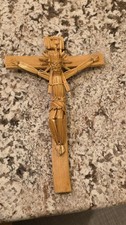 Vintage Mexican Folk Art Woven Straw Crucifix Cross on Wood Base  picture