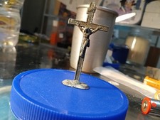 Authentic 18thC Spanish Colonial Cast Bronze Travel Crucifix Altar Cross Patina picture