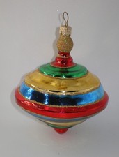 Vintage Poland SPINNING TOP * UFO Striped Color w/ Glitter Glass Ornament 3