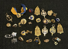 VINTAGE big lot of American High School pins, pendants, jewelry, 1920's & up OLD picture
