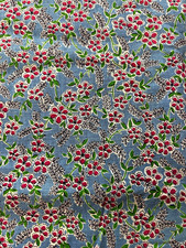 Vintage feedsack robins egg blue with small red flowers full size  picture