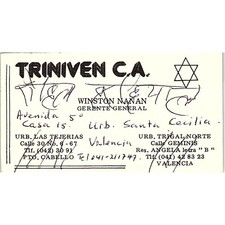 Triniven CA Winston Nanan Puerto Cabello Vintage Business Card SC9-B6 picture