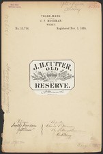 Louisville Kentucky 1885 J.H. Cutter Old Reserve Whisky Trademark Patent picture