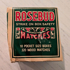 Vintage Rosebud Safety Matches 10 Pocket Size Boxes 320 Wood Matches Sealed picture